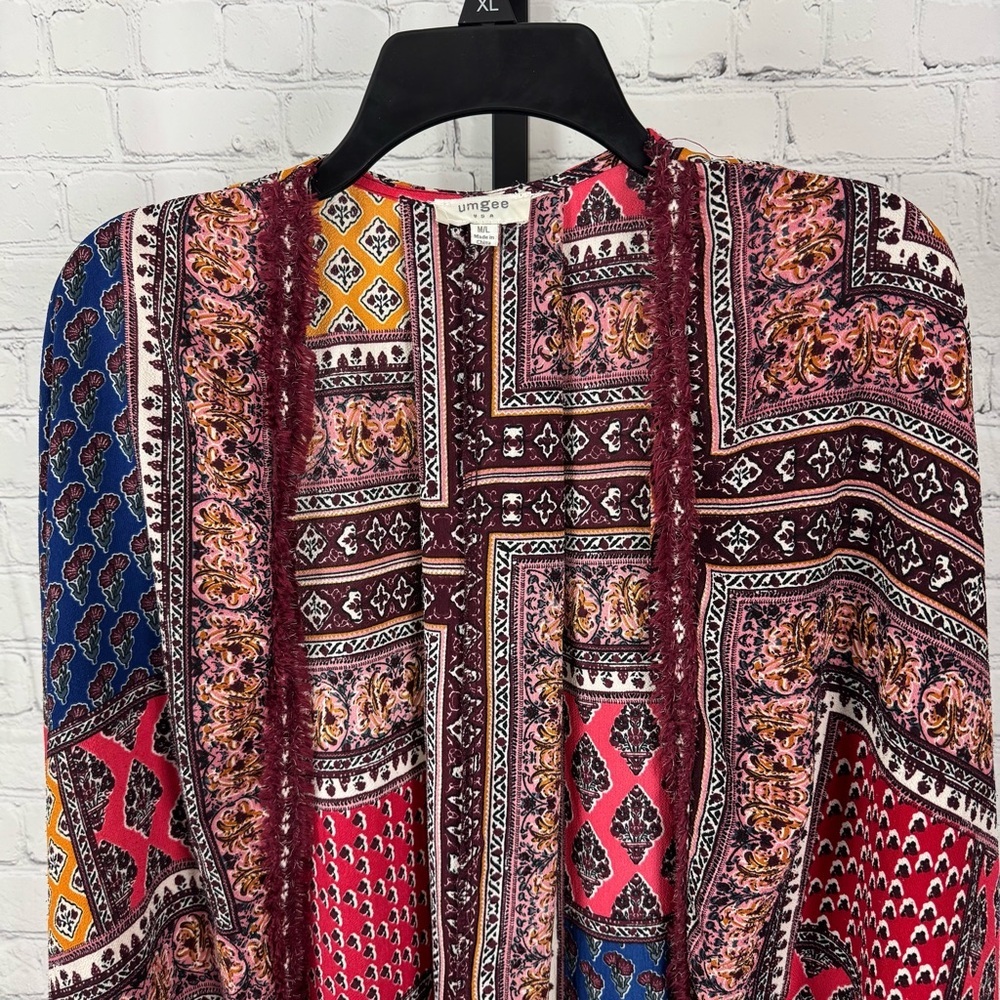 Umgee Boho Multicolored Open Front Kimono Size Me… - image 3